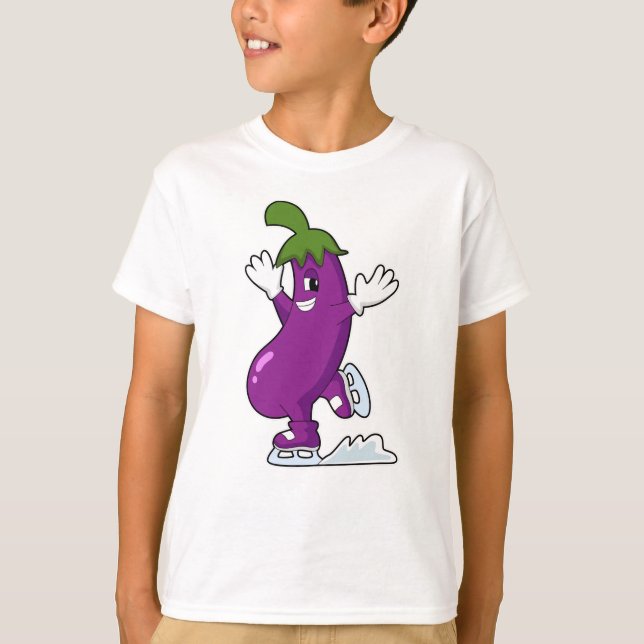 Eggplant at Ice skating with Ice skates T-Shirt (Front)