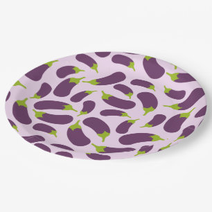 Eggplant Aubergine Purple Vegetable Pattern Design Paper Plate