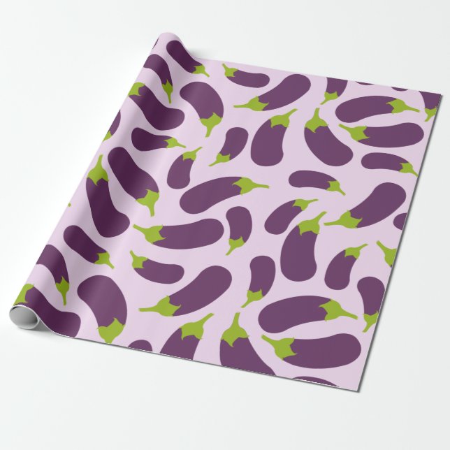 Eggplant Aubergine Purple Vegetable Pattern Design Wrapping Paper (Unrolled)