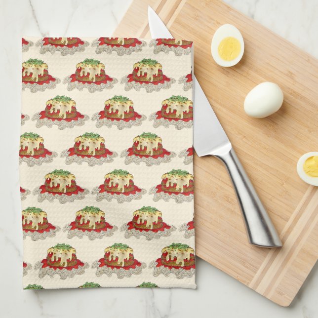 Eggplant Aubgergine Parm Parmesan Italian Food Tea Towel (Quarter Fold)