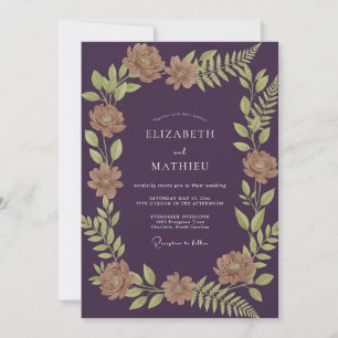 Eggplant Beige Leafy Wedding Invitation