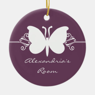 Eggplant Butterfly Swirls Door Hanger Ornament