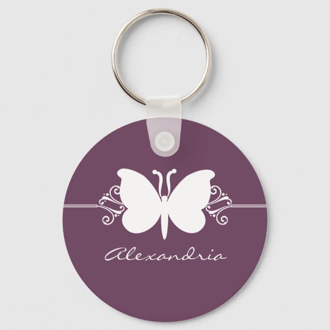 Eggplant Butterfly Swirls Keychain (Front)