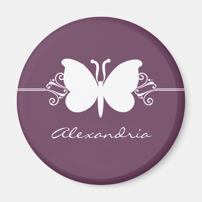 Eggplant Butterfly Swirls Magnet (Front)