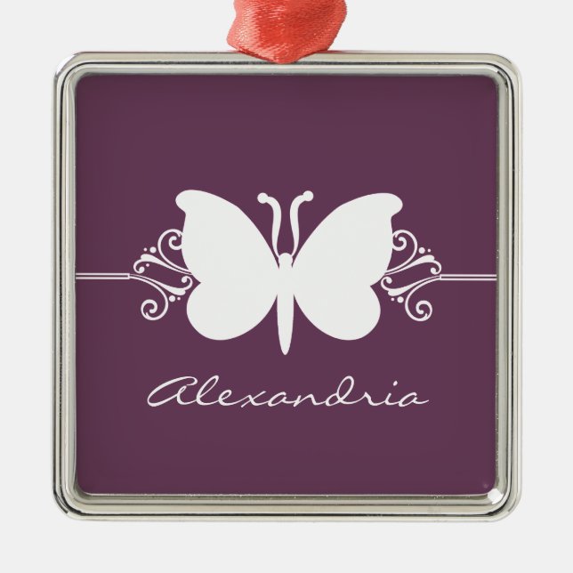 Eggplant Butterfly Swirls Premium Ornament (Front)