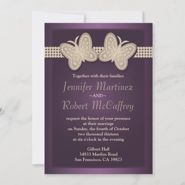 Eggplant Butterfly Wedding Invitations (Front)