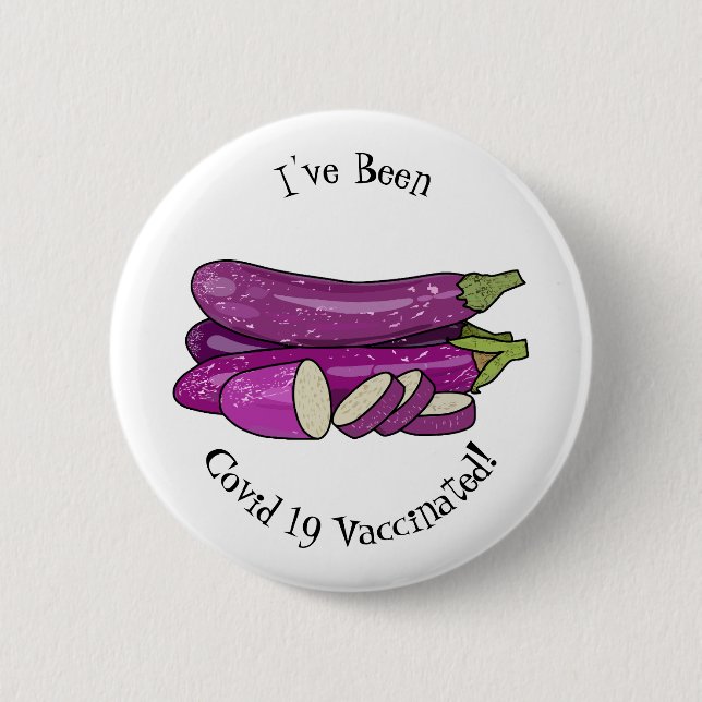 Eggplant cartoon illustration 6 cm round badge (Front)