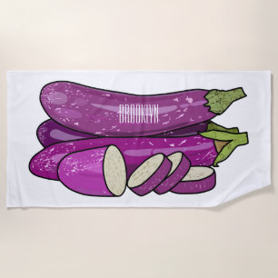 Eggplant cartoon illustration beach towel