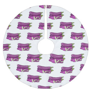 Eggplant cartoon illustration brushed polyester tree skirt