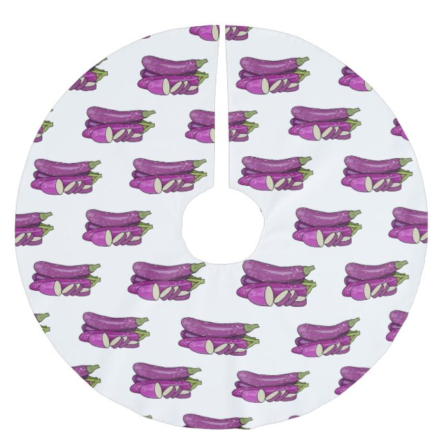 Eggplant cartoon illustration brushed polyester tree skirt (Front)