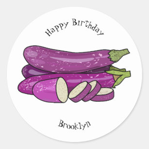 Eggplant cartoon illustration classic round sticker