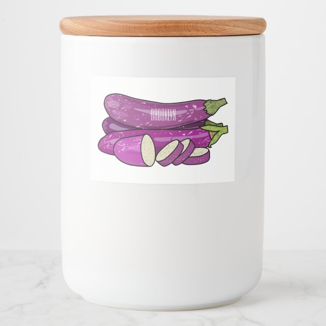 Eggplant cartoon illustration food label (Front)