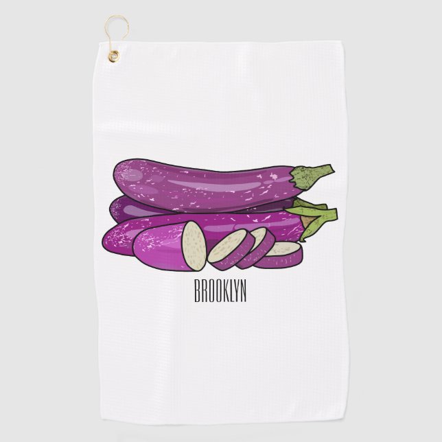 Eggplant cartoon illustration golf towel (Front)