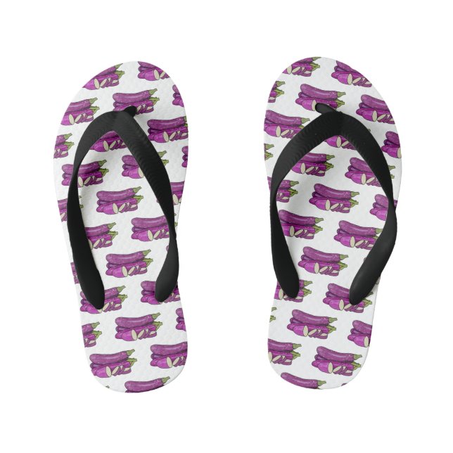 Eggplant cartoon illustration kid's flip flops (Footbed)