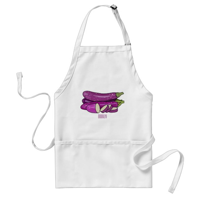 Eggplant cartoon illustration standard apron (Front)