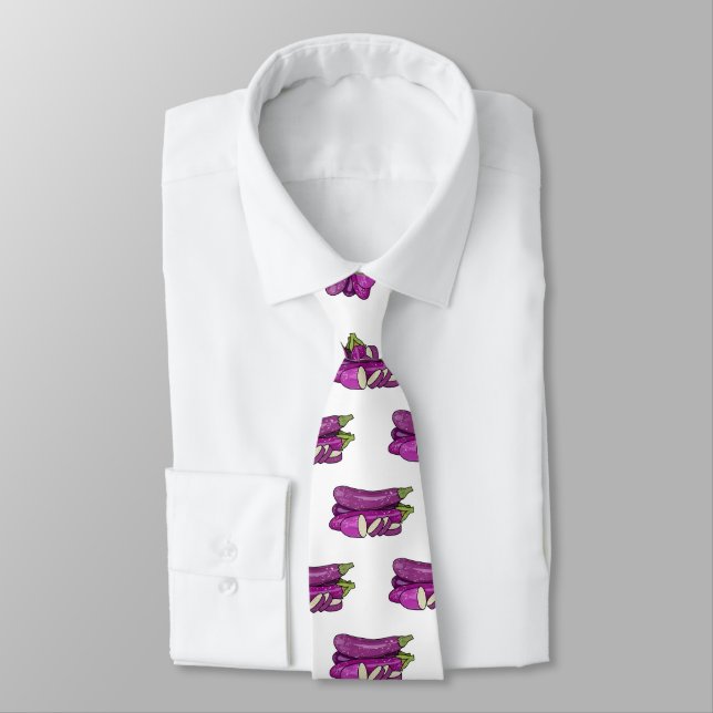 Eggplant cartoon illustration tie (Tied)