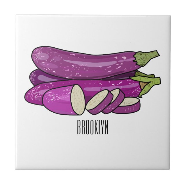 Eggplant cartoon illustration tile (Front)