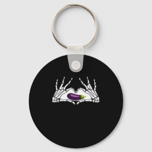 Eggplant Classic - Skeleton Hands Heart Key Ring