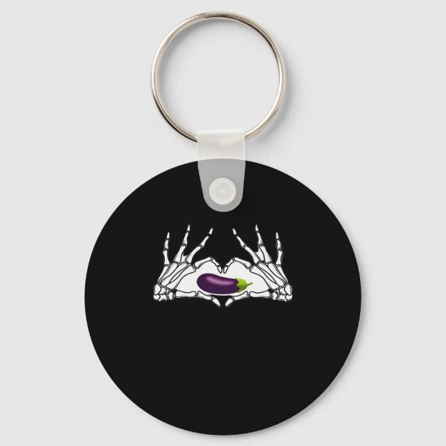 Eggplant Classic - Skeleton Hands Heart Key Ring (Front)