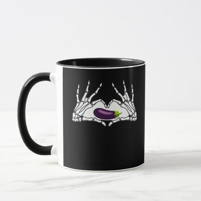 Eggplant Classic - Skeleton Hands Heart Mug (Left)