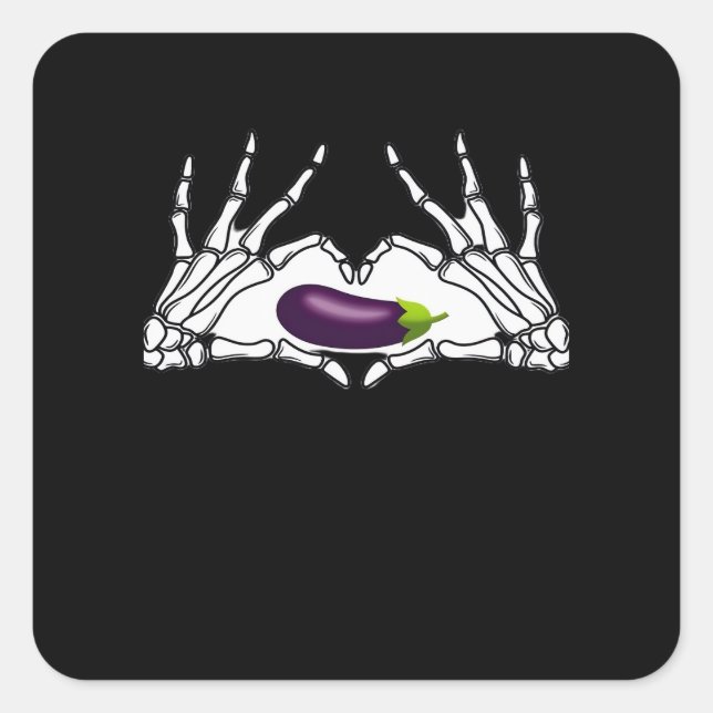 Eggplant Classic - Skeleton Hands Heart Square Sticker (Front)