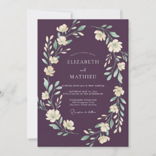 Eggplant Cream Wreath Wedding Invitation