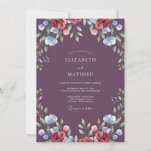 Eggplant Crimson Wildflower Wedding Invitation