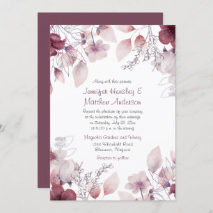 Eggplant, Dusty Purple, Mauve Pink Floral Invitation