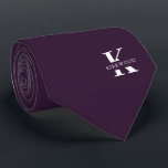 Eggplant | Elegant Monogram Name | one-Sided Tie<br><div class="desc">An elegant one-sided necktie featuring a bold white monogram across a Eggplant purple backdrop.  On top of this monogram sits your first or last name spelled out in all capitals.  Over 40  unique colors are available in both one-sided and two-sided versions. You can browse them by clicking the collection.</div>