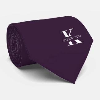 Eggplant | Elegant Monogram+Name | one-Sided Tie