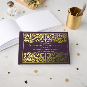 Eggplant Fantasy Royal Mediaeval Sword Wedding Guest Book
