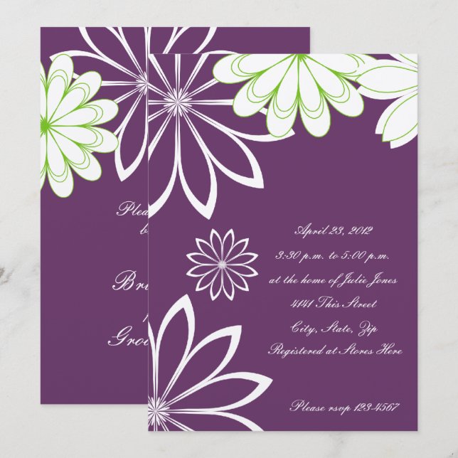 Eggplant Floral Bridal Shower Invitation (Front/Back)