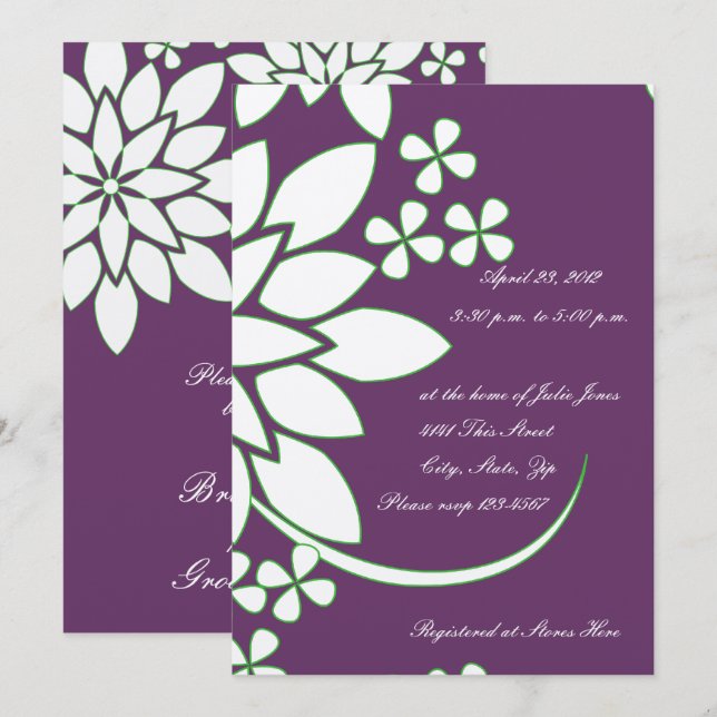 Eggplant Floral Bridal Shower Invitation (Front/Back)