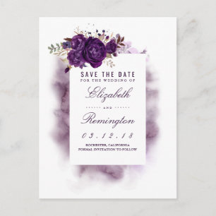 Eggplant Floral Elegant Save the Date Announcement Postcard