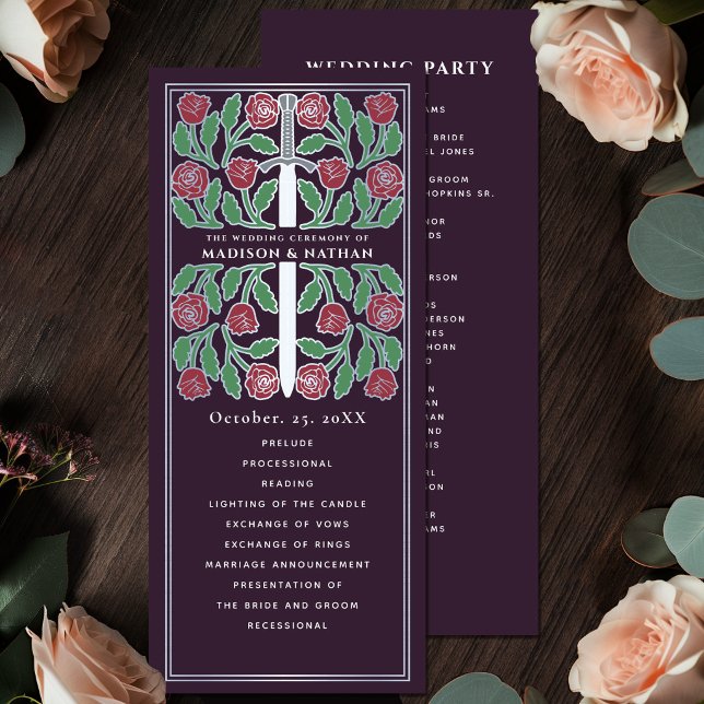 Eggplant Floral Silver Sword Royal Wedding Programme (Creator Uploaded)