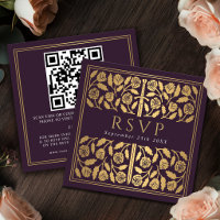 Eggplant Gold Sword Royal Wedding RSVP QR Code