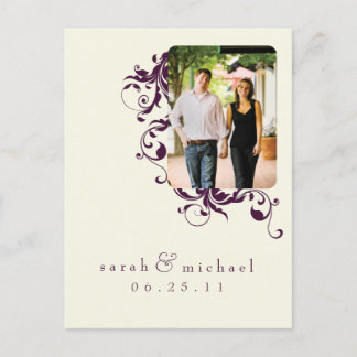 Eggplant/Ivory Photo Save the Date 04 Announcement Postcard