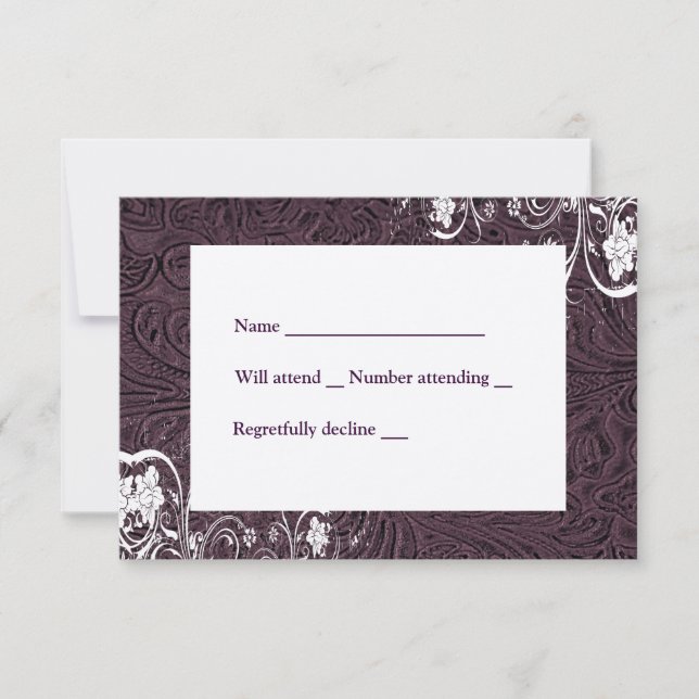 Eggplant Leather and White Lace rsvp with envelope (Front)