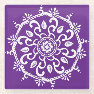 Eggplant Mandala Glass Coaster