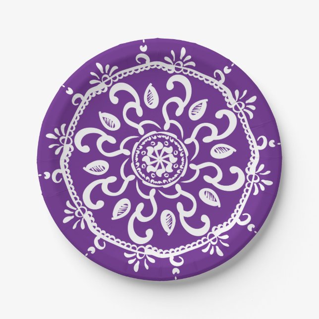 Eggplant Mandala Paper Plate (Front)