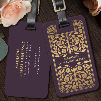 Eggplant Mediaeval Fantasy Gold Sword Name Luggage Tag