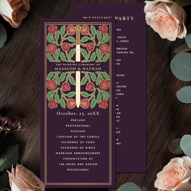 Eggplant Mediaeval Gold Floral Sword Royal Wedding Programme (Creator Uploaded)