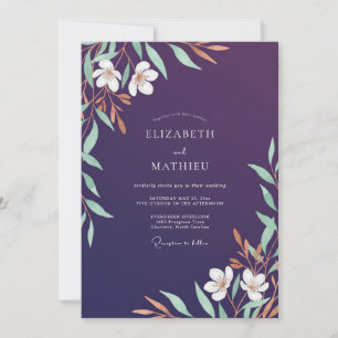 Eggplant Mint Blossom Wedding Invitation