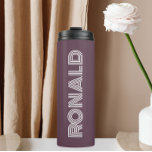 Eggplant Modern Typography Personalised Name Thermal Tumbler<br><div class="desc">Keep hot beverages hot and cold beverages cold with this trendy,  insulated thermal tumbler that is an eggplant colour along with name printed in white,  modern  typography. Edit your thermal tumbler and replace name with desired name. Perfect for a birthday gift,  wedding groomsman gift,  etc.</div>