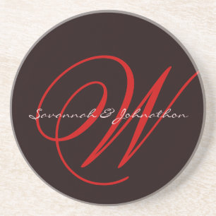 Eggplant Monogram Wedding Anniversary Coasters