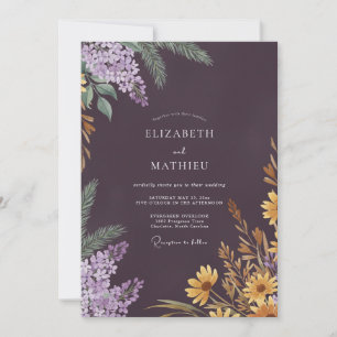 Eggplant Mustard Pine Eucalyptus Wedding Invitation