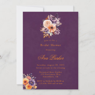 Eggplant Orange Floral Elegant Bridal Shower Invitation