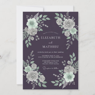 Eggplant Painted Petal Wedding Invitation