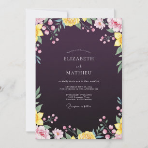 Eggplant Painted Wildflower Wedding Invitation