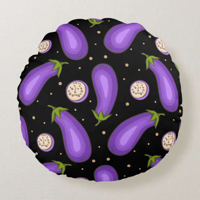 eggplant pattern, round cushion (Front)